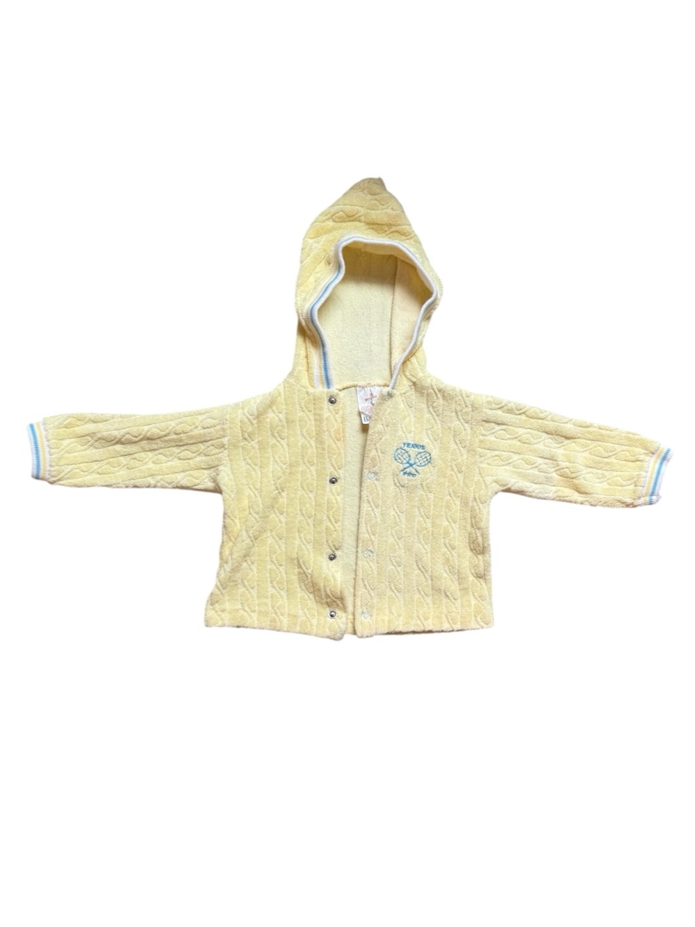 Vintage Babygro Terry Butter Yellow Tennis Pro Hooded Baby Cardigan 24 Months
